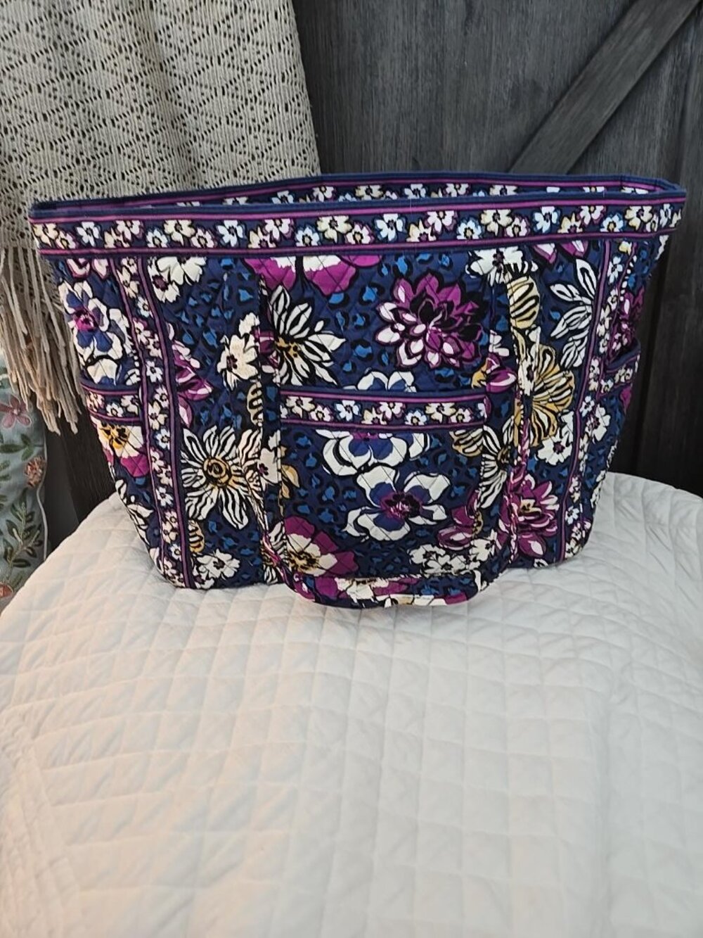 Vera Bradley African Violet Vera Tote Retired Floral Leopard Quilted Bag